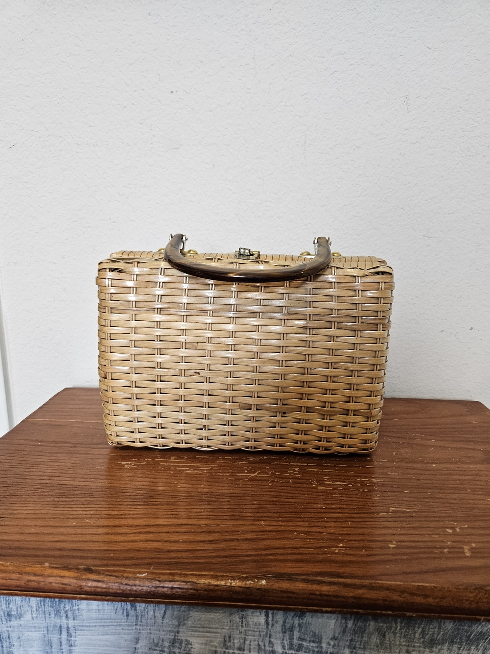 Midcentury Gary Gail Woven Wiker Box Purse